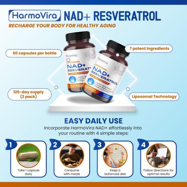 NAD+ RESVERATROL Quercetin Fisetin Black Pepper - Healthy Aging Support, Energy Levels Support - 120-day Supply - Made in The USA - Image 4