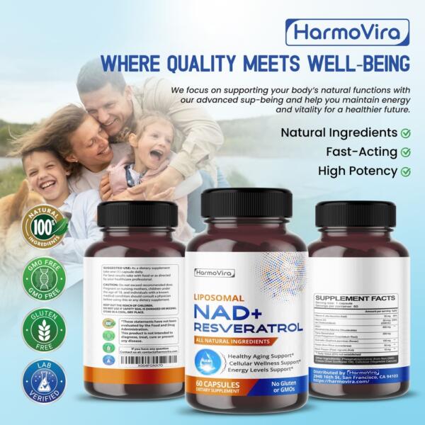 NAD+ RESVERATROL Quercetin Fisetin Black Pepper - Healthy Aging Support, Energy Levels Support - 120-day Supply - Made in The USA - Image 6