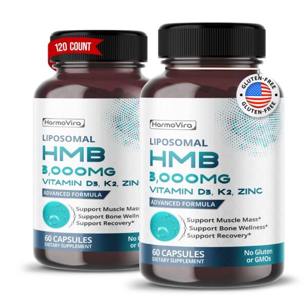 Liposomal HMB with Vitamin D3, K2 & Zinc – Advanced Formula – Supports Muscle Mass, Bone Wellness & Recovery* – 60 Capsules (Pack of 2) – No Gluten or GMOs – Made in The USA