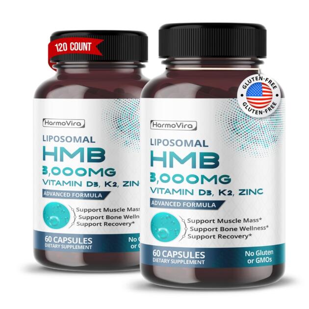 Liposomal HMB with Vitamin D3, K2 & Zinc – Advanced Formula – Supports Muscle Mass, Bone Wellness & Recovery* – 60 Capsules (Pack of 2) – No Gluten or GMOs – Made in The USA