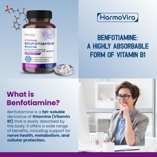 Benfotiamine (Fat-Soluble Vitamin B1) with Alpha-Lipoic Acid & Berberine – Advanced Formula – Supports Healthy Metabolism– 60 Capsules (Pack of 2) – Made in The USA - Image 2
