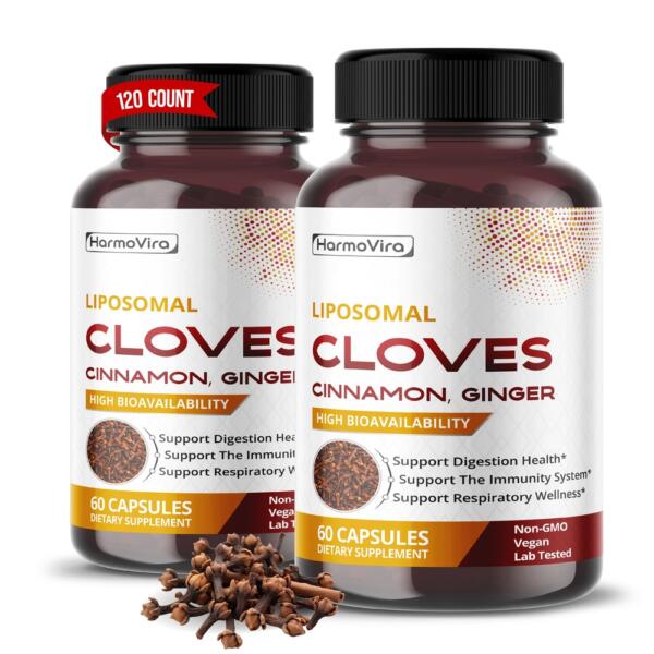 Liposomal Cloves with Cinnamon & Ginger – Advanced Formula – Supports Digestive Health, Immune System & Respiratory Wellness* – 60 Capsules (Pack of 2) – Made in The USA