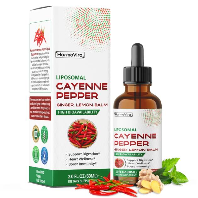 Liposomal Cayenne Pepper with Ginger & Lemon Balm – Advanced Formula – Supports Digestion, Heart Wellness & Boosts Immunity* – 2.0 fl. oz (60ml) – Made in The USA