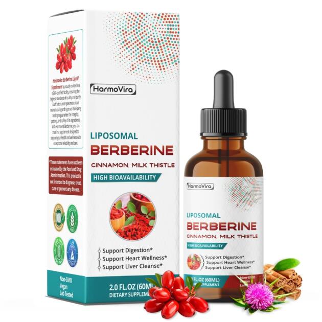 Liposomal Berberine with Cinnamon & Milk Thistle – Advanced Formula – Supports Digestion, Heart Wellness & Liver Cleanse* – 2.0 fl. oz (60ml) – Made in The USA