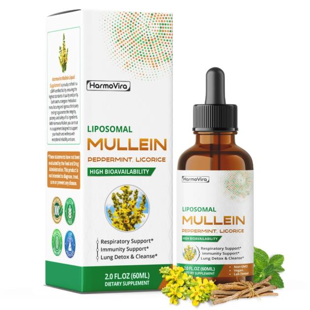 Mullein with Peppermint, Ginger & Licorice – Advanced Formula – Respiratory Support, Immunity Support & Lung Detox & Cleanse* – Net Wt. 2.0 fl oz (60ml) – Made in The USA